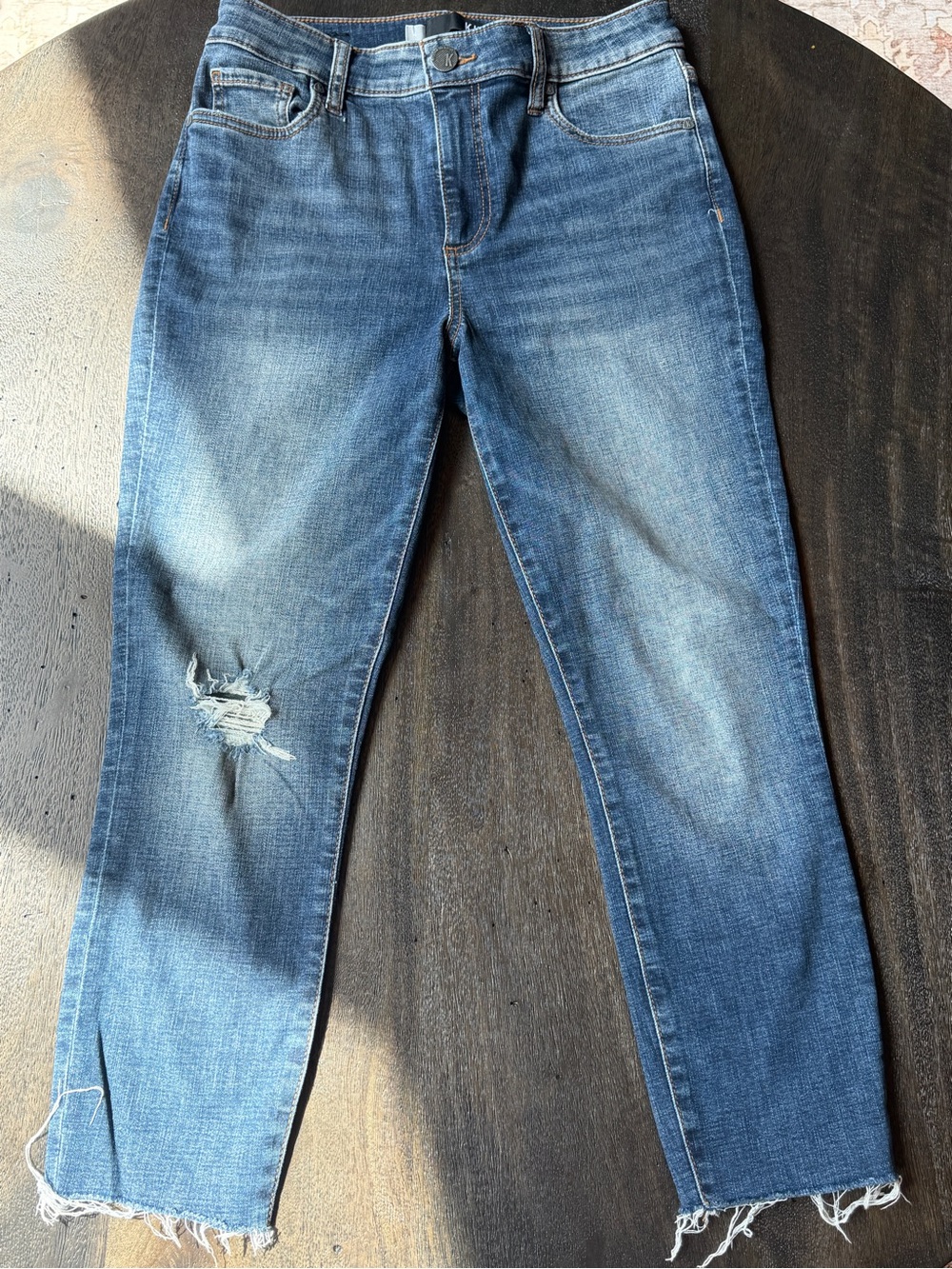 Kut from the Kloth Medium Blue Distressed Straight Leg Jeans